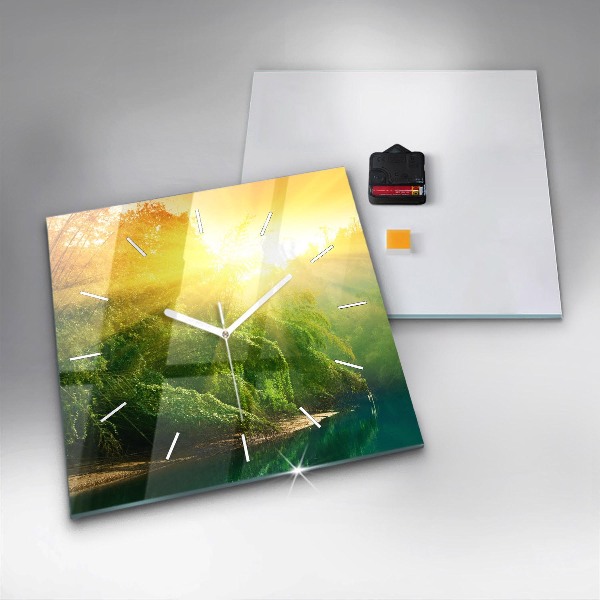 Square glass wall clock Peaceful nature