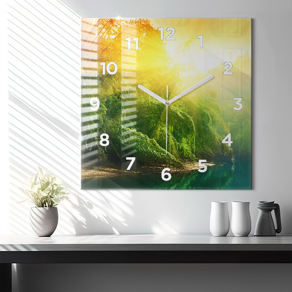Square glass wall clock Peaceful nature