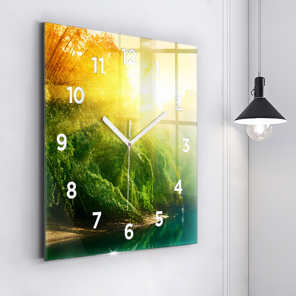 Square glass wall clock Peaceful nature