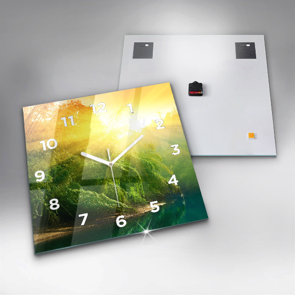 Square glass wall clock Peaceful nature