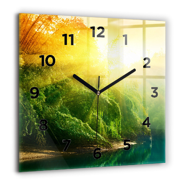 Square glass wall clock Peaceful nature