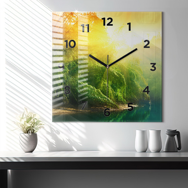 Square glass wall clock Peaceful nature