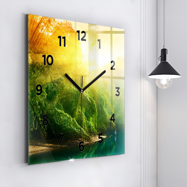 Square glass wall clock Peaceful nature