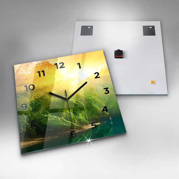 Square glass wall clock Peaceful nature