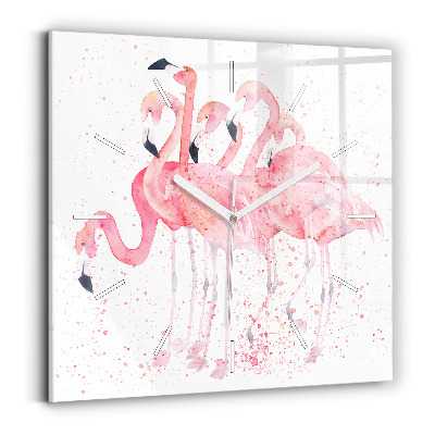 Square glass wall clock A Bunch of Flamingos