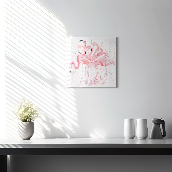 Square glass wall clock A Bunch of Flamingos