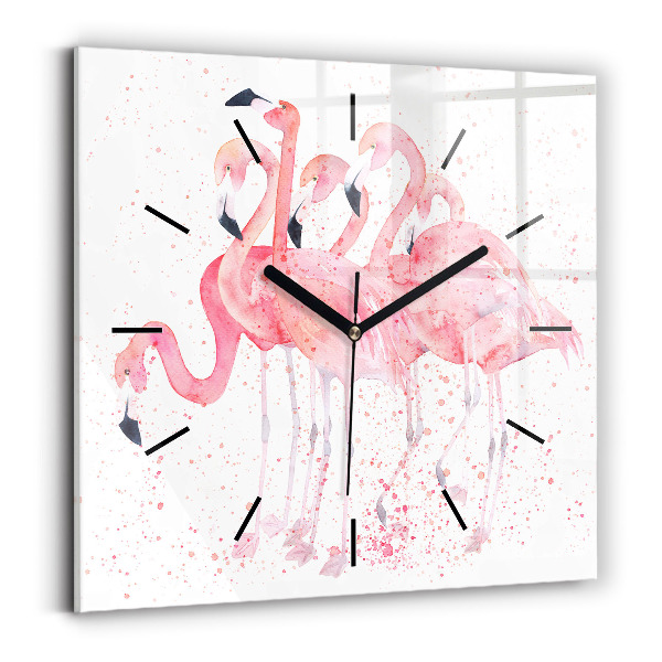 Square glass wall clock A Bunch of Flamingos
