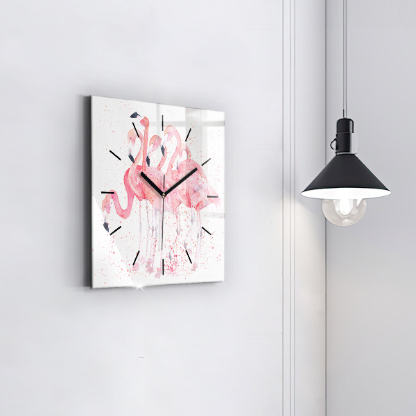Square glass wall clock A Bunch of Flamingos