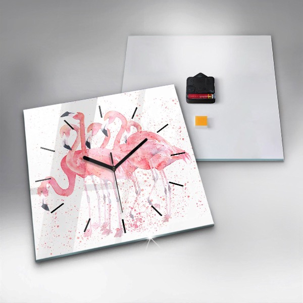 Square glass wall clock A Bunch of Flamingos