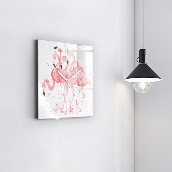 Square glass wall clock A Bunch of Flamingos
