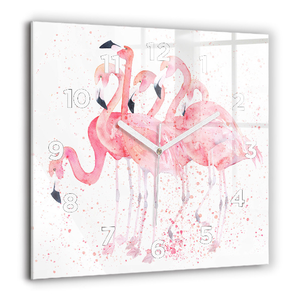 Square glass wall clock A Bunch of Flamingos