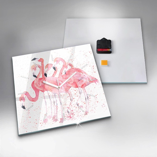 Square glass wall clock A Bunch of Flamingos