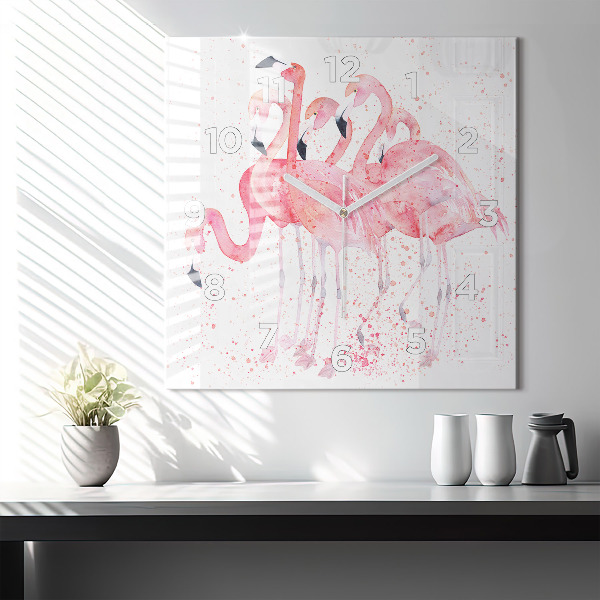 Square glass wall clock A Bunch of Flamingos