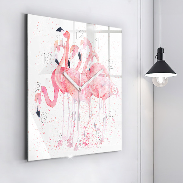 Square glass wall clock A Bunch of Flamingos