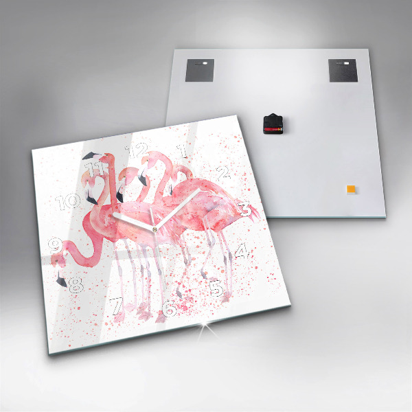 Square glass wall clock A Bunch of Flamingos