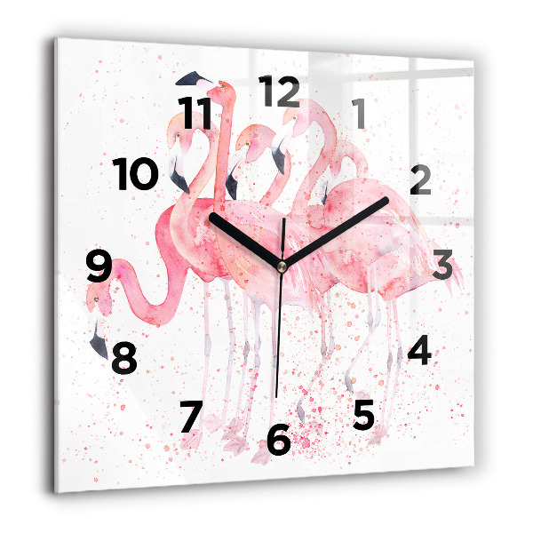 Square glass wall clock A Bunch of Flamingos