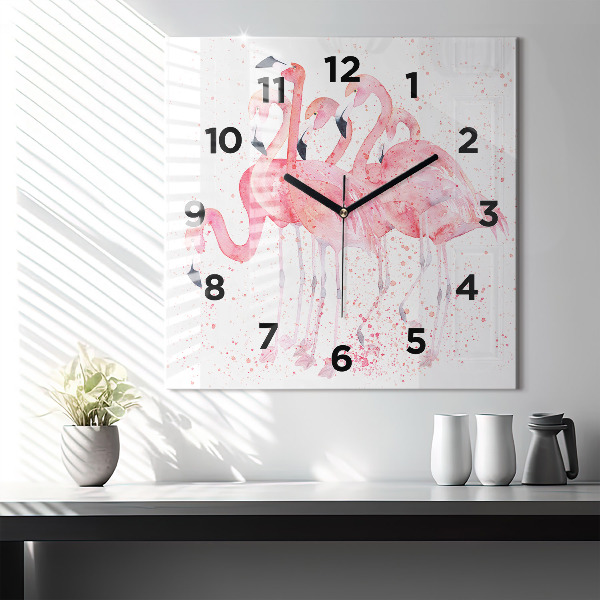 Square glass wall clock A Bunch of Flamingos