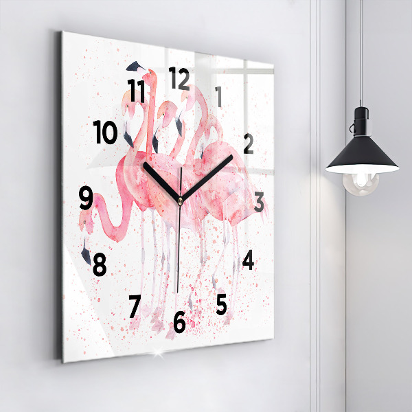Square glass wall clock A Bunch of Flamingos