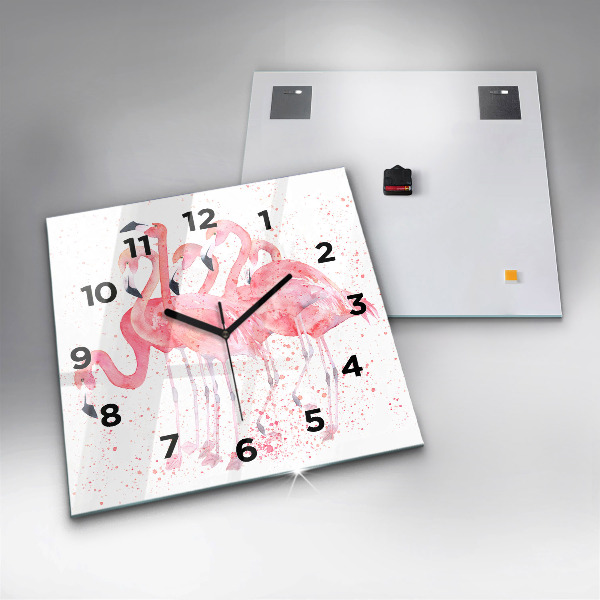 Square glass wall clock A Bunch of Flamingos