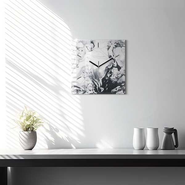 Square glass wall clock Abstract Ink Marble