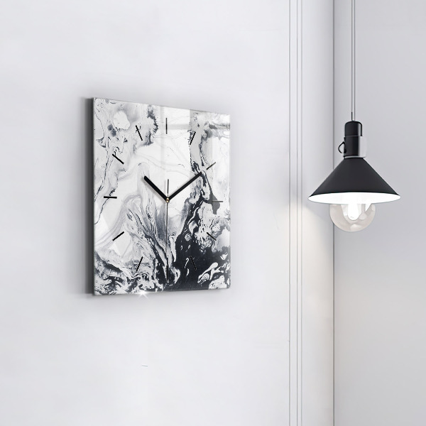 Square glass wall clock Abstract Ink Marble