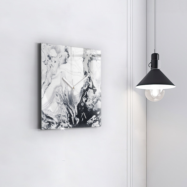 Square glass wall clock Abstract Ink Marble