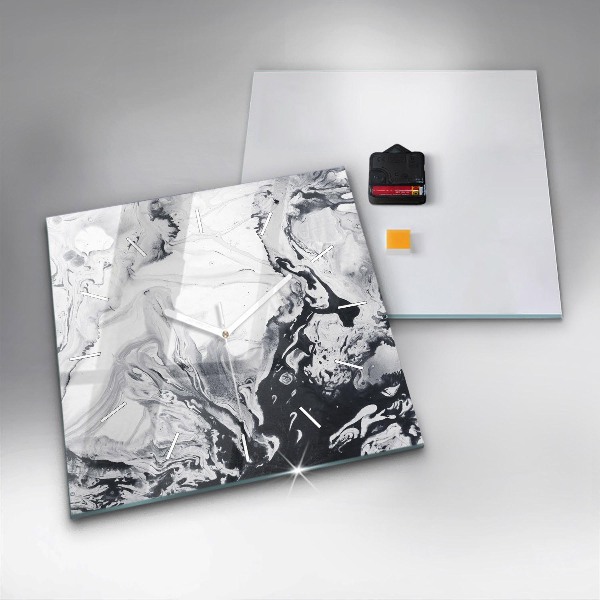 Square glass wall clock Abstract Ink Marble