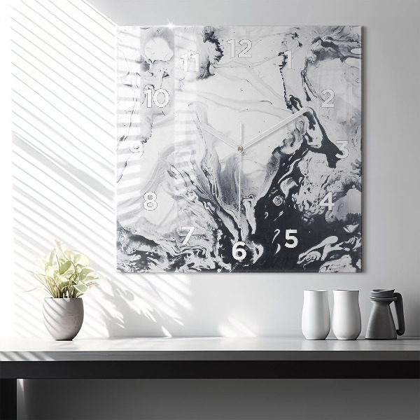 Square glass wall clock Abstract Ink Marble