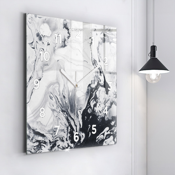 Square glass wall clock Abstract Ink Marble
