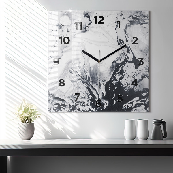 Square glass wall clock Abstract Ink Marble