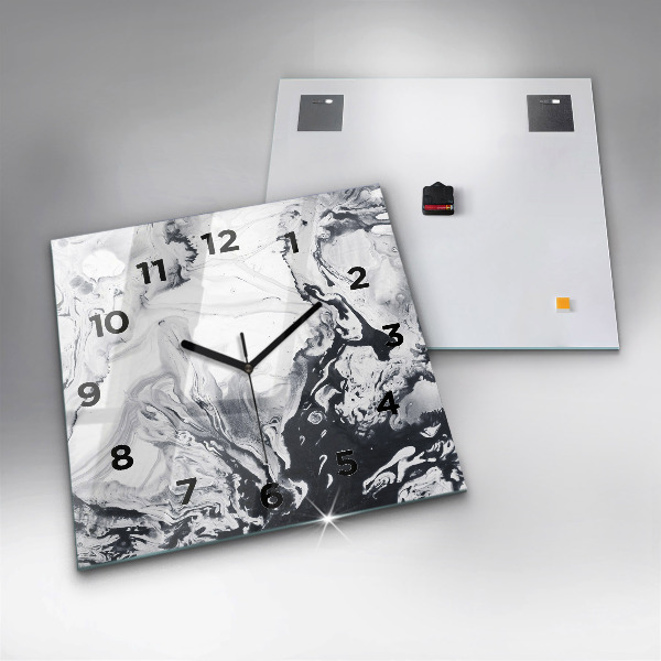 Square glass wall clock Abstract Ink Marble