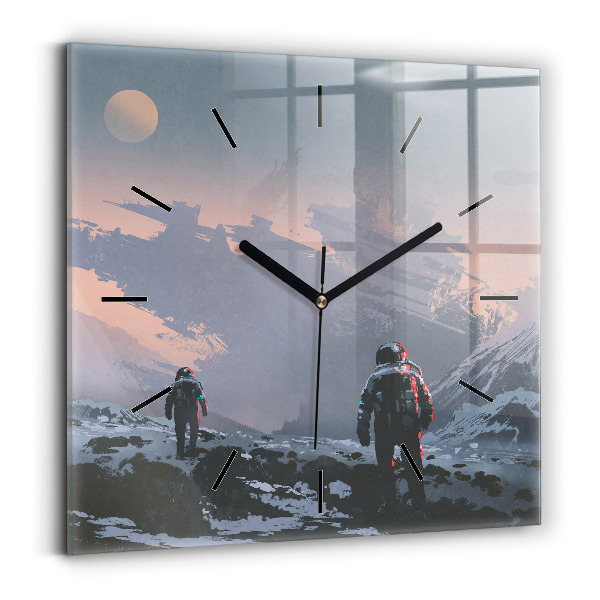 Square glass wall clock Astronauts Milky Way