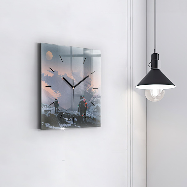 Square glass wall clock Astronauts Milky Way