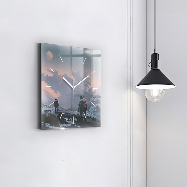 Square glass wall clock Astronauts Milky Way