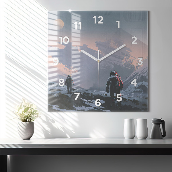 Square glass wall clock Astronauts Milky Way