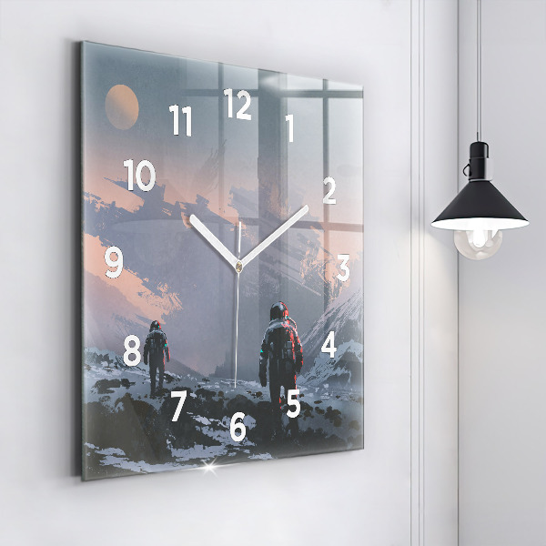 Square glass wall clock Astronauts Milky Way