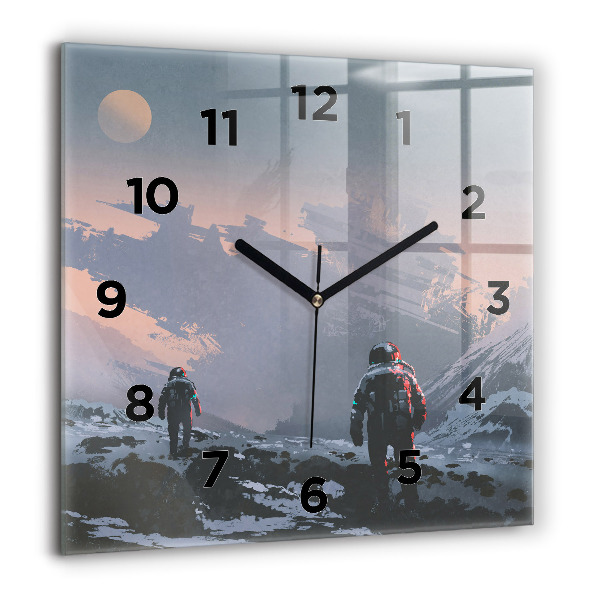 Square glass wall clock Astronauts Milky Way