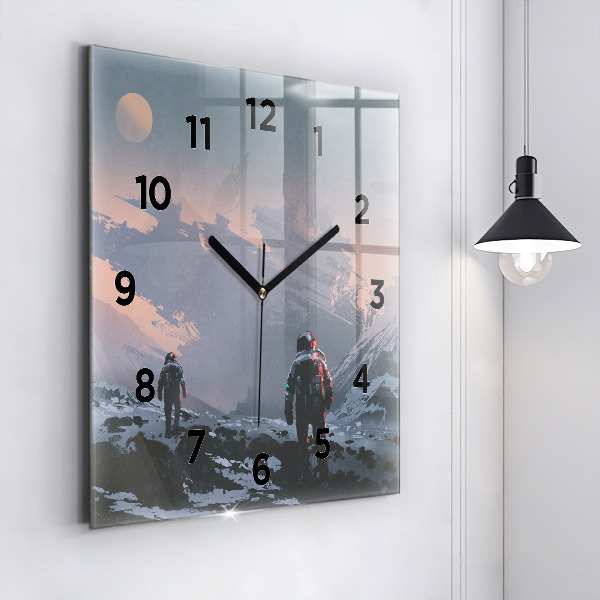 Square glass wall clock Astronauts Milky Way