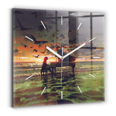 Square glass wall clock Concert on the beach