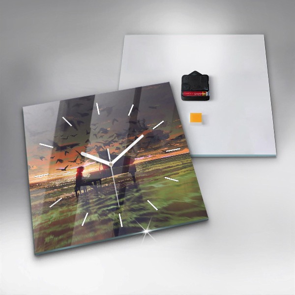 Square glass wall clock Concert on the beach
