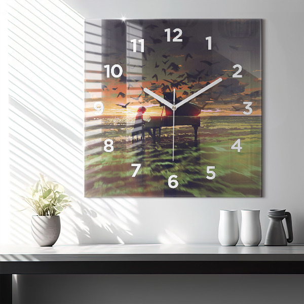 Square glass wall clock Concert on the beach