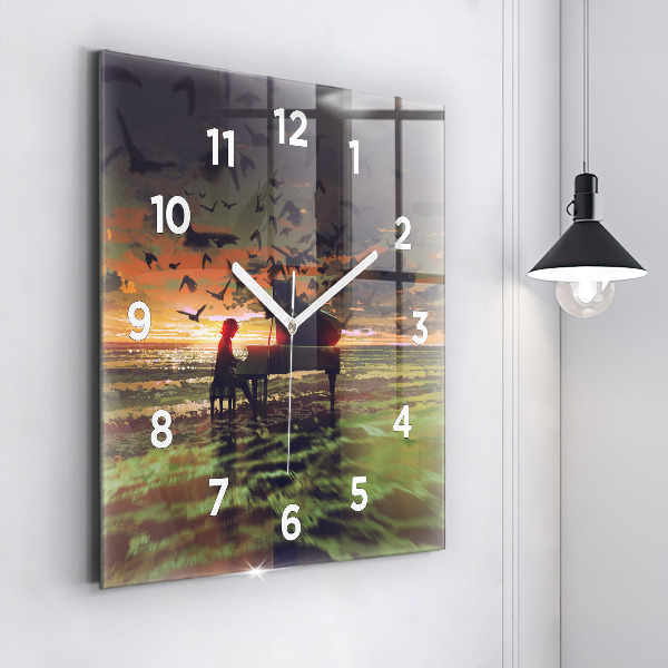 Square glass wall clock Concert on the beach
