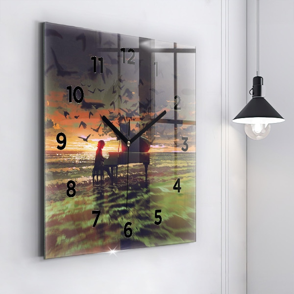 Square glass wall clock Concert on the beach