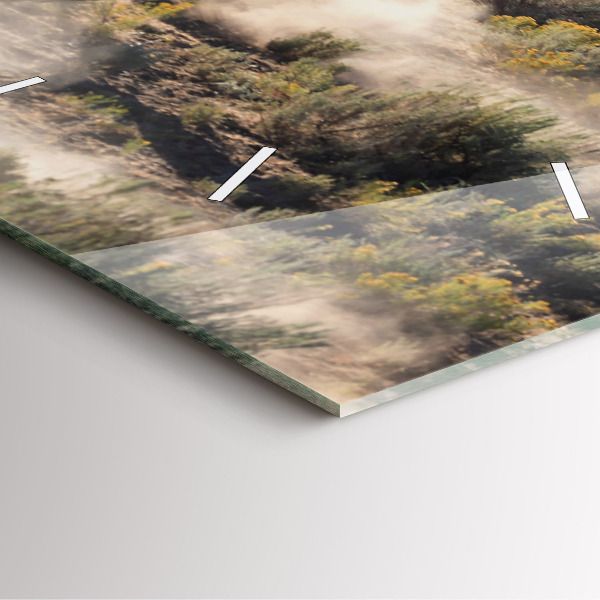 Square glass wall clock A herd of rushing horses