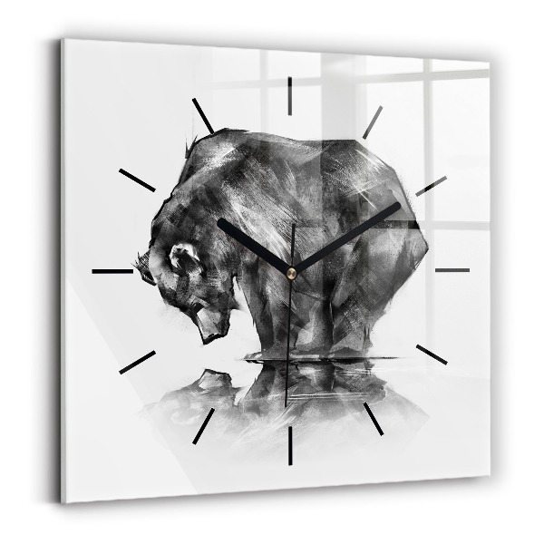Square glass wall clock Cartoon bear