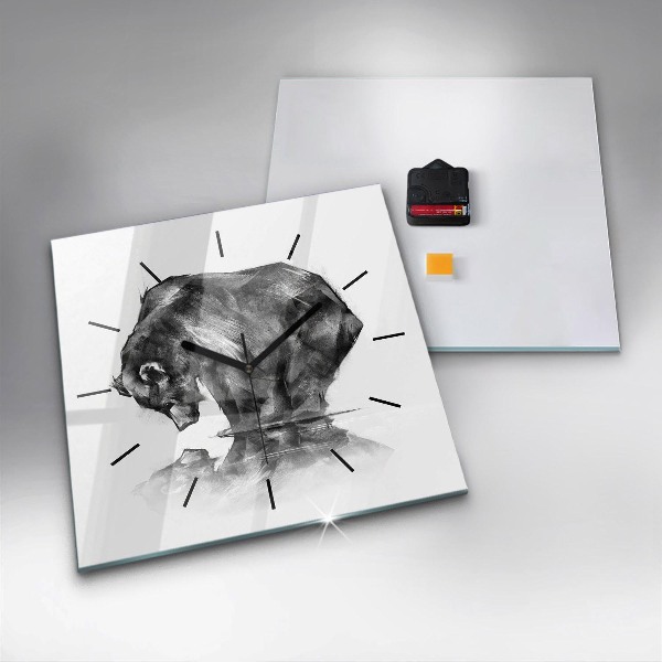 Square glass wall clock Cartoon bear