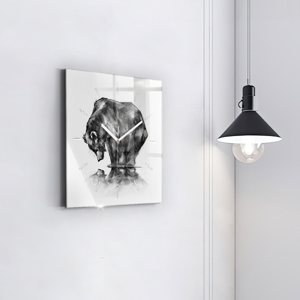Square glass wall clock Cartoon bear
