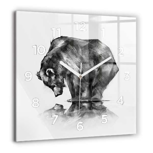 Square glass wall clock Cartoon bear