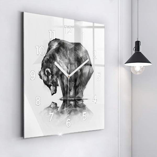 Square glass wall clock Cartoon bear
