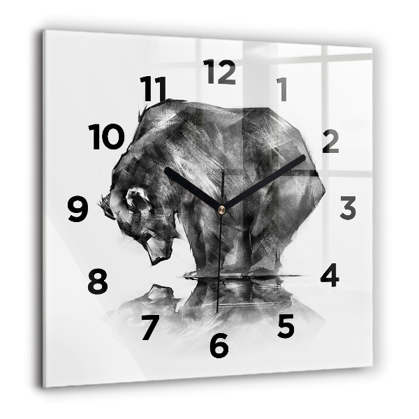 Square glass wall clock Cartoon bear